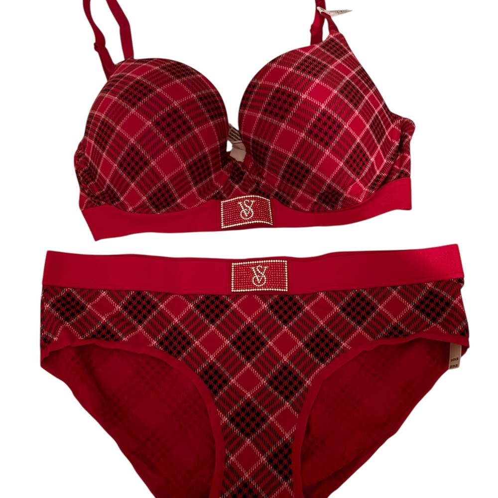 Victoria's Secret Red and Black Plaid Bra Set
